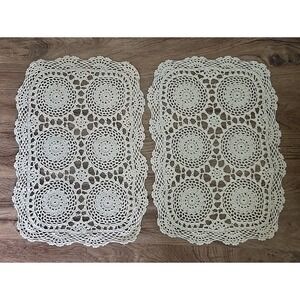 2 Vintage Handmade Crochet Lace Doilies Cream Table Accent Decorative Home Decor